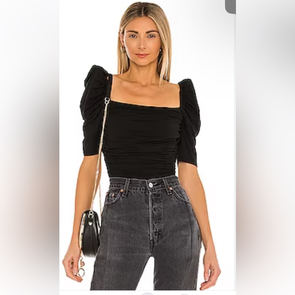 NWT FRAME BETTY KNIT RUCHED TOP IN BLACK XL
